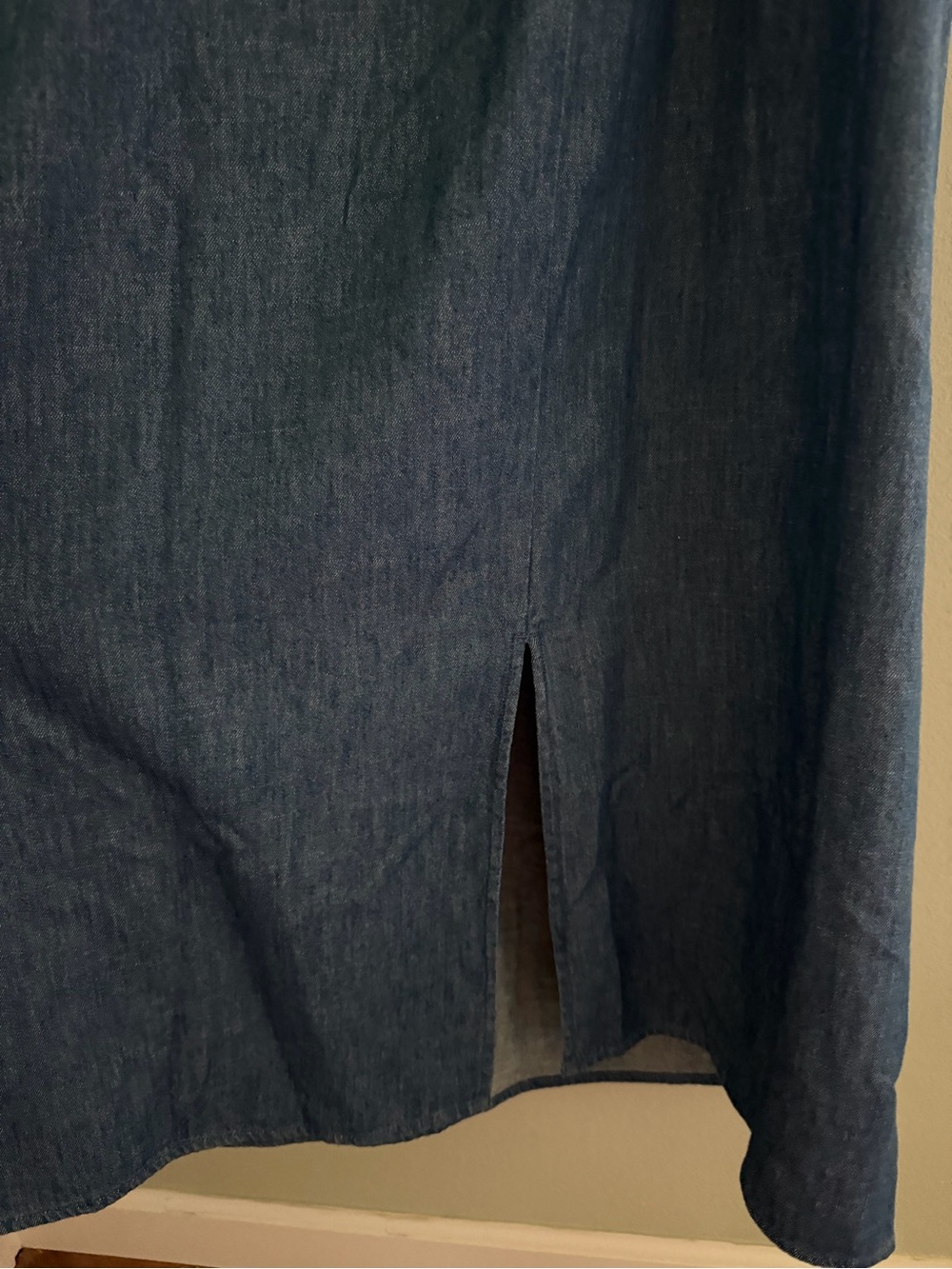 Denim Short Puff Sleeve Midi Dress - 100% Cotton - Picture 6 of 7